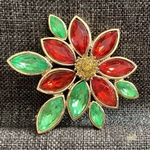 Vintage Poinsettia Brooch, Unsigned, Gold Toned, 2” X 2”